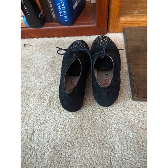 Sabrina Spain black suede lace up loafers silver studded sz 37 euc - Picture 3 of 6